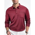 thumbnail image 1 of BXJX Mens Polo Shirt with Pocket- Relax Fit Fashion Casual Long Sleeve Solid Tops Wine Size XL, 1 of 7