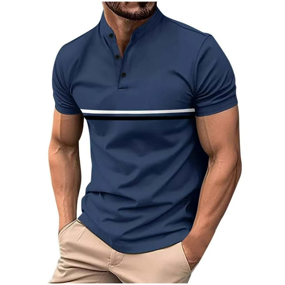 Fnooota Mens Polo Shirts 2025, Casual Collared Summer Work Short Sleeve Shirts Navy Size 3XL