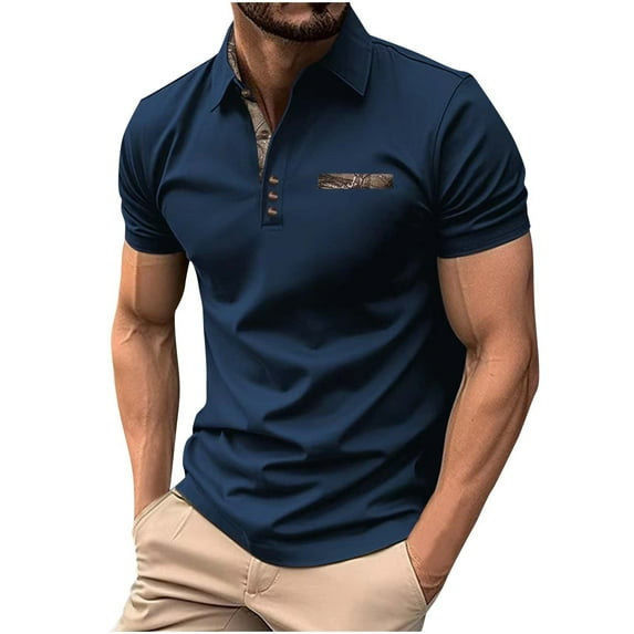Fnooota Mens Polo Shirts 2025, Collared Casual Holiday Summer Short Sleeve Shirts Navy Size 3XL
