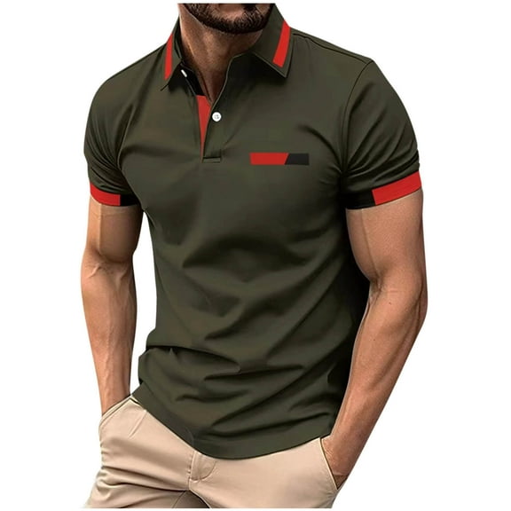 Fnooota Mens Polo Shirts 2025, Collared Vacation Summer Casual Short Sleeve Shirts Army Green Size 3XL