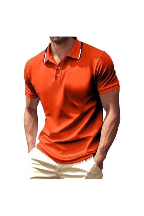 Mens Polo Shirts Clearance, Casual Collared Pullover Short Sleeve Summer Shirts Orange Size 3XL