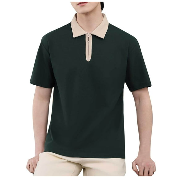 Fnooota Mens Polo Shirts Clearance, Casual Collared Vacation Summer Short Sleeve Shirts Army Green Size 2XL