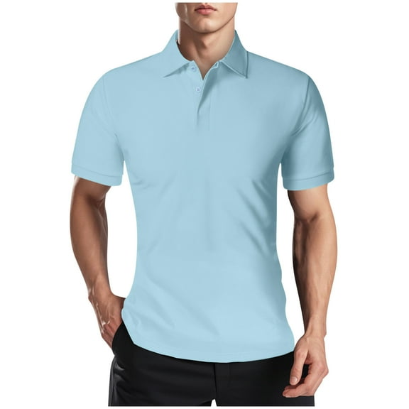 Fnooota Mens Polo Shirts Clearance, Casual Collared Work Short Sleeve Summer Shirts Light Blue Size S