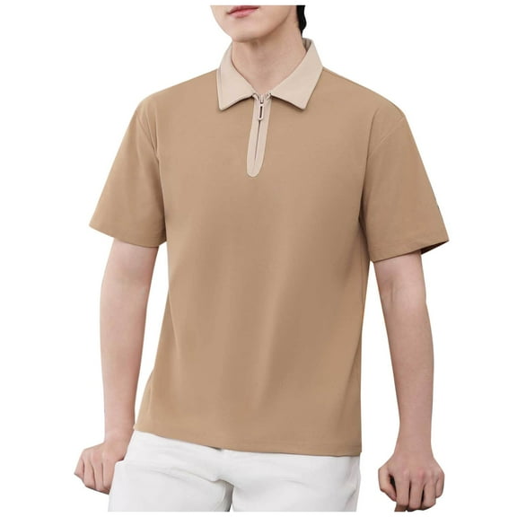 Fnooota Mens Polo Shirts Clearance, Casual Summer Collared Vacation Short Sleeve Shirts Khaki Size M