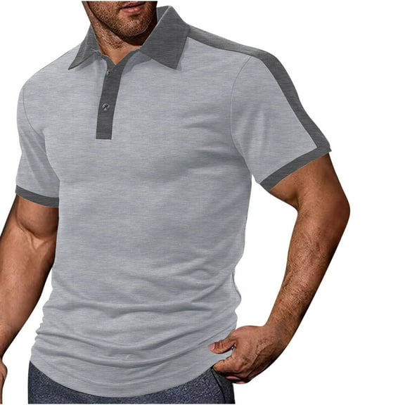 Fnooota Mens Polo Shirts Clearance, Casual Summer Collared Workout Short Sleeve Shirts Gray Size 2XL