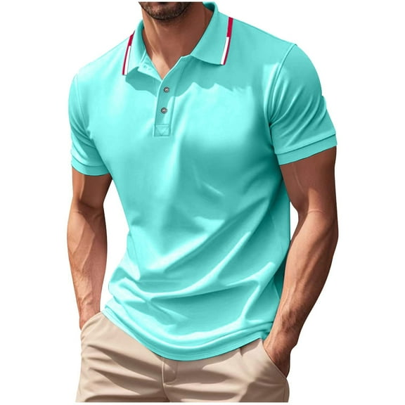 Fnooota Mens Polo Shirts Clearance, Pullover Casual Short Sleeve Collared Summer Shirts Mint Green Size M