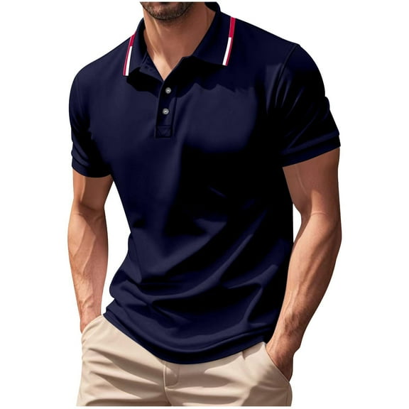 Fnooota Mens Polo Shirts Clearance, Short Sleeve Casual Collared Pullover Summer Shirts Navy Size M