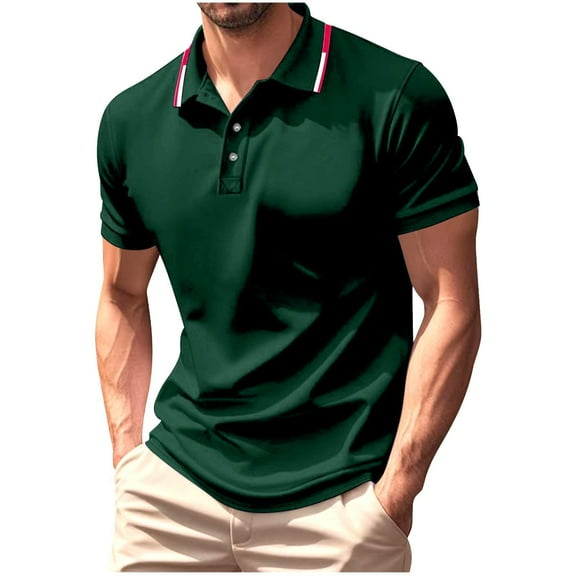 Fnooota Mens Polo Shirts Clearance, Short Sleeve Collared Casual Pullover Summer Shirts Army Green Size L