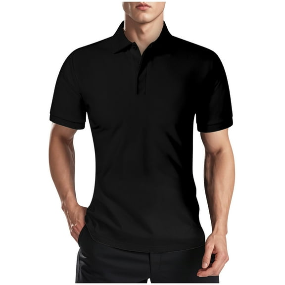 Fnooota Mens Polo Shirts Clearance, Short Sleeve Collared Casual Work Summer Shirts Black Size XL