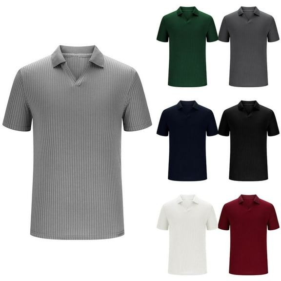 Fnooota Mens Polo Shirts Clearance, Summer Casual Collared 2025 Short Sleeve Shirts Gray Size 3XL