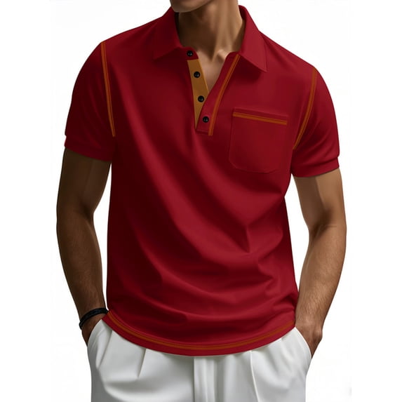 Fnooota Mens Polo Shirts Clearance, Summer Casual Collared Holiday Short Sleeve Shirts Wine Size M