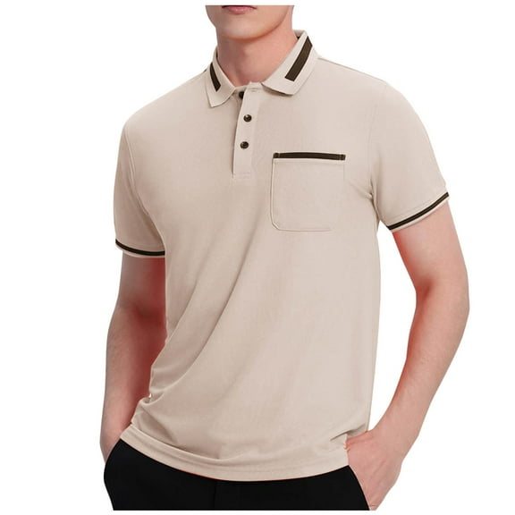 Fnooota Mens Polo Shirts Clearance, Summer Collared Casual Work Short Sleeve Shirts Khaki Size 4XL