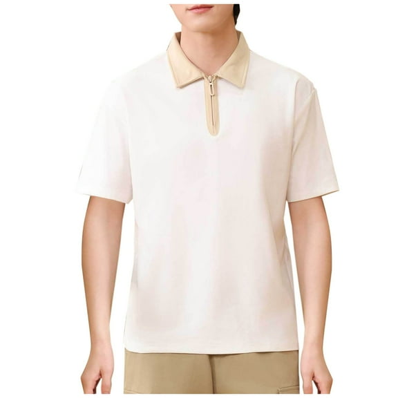 Fnooota Mens Polo Shirts Clearance, Vacation Summer Collared Casual Short Sleeve Shirts White Size 2XL