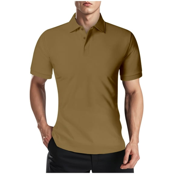 Fnooota Mens Polo Shirts Clearance, Work Collared Casual Short Sleeve Summer Shirts Khaki Size XL