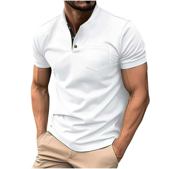 Fnooota Mens Polo Shirts Short Sleeve, Casual Pullover Collared Buttons Summer Shirts White Size 3XL