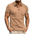 thumbnail image 1 of Fnooota Mens Polo Shirts Short Sleeve, Fashion Casual Collared Buttons Summer Shirts Khaki Size L, 1 of 7