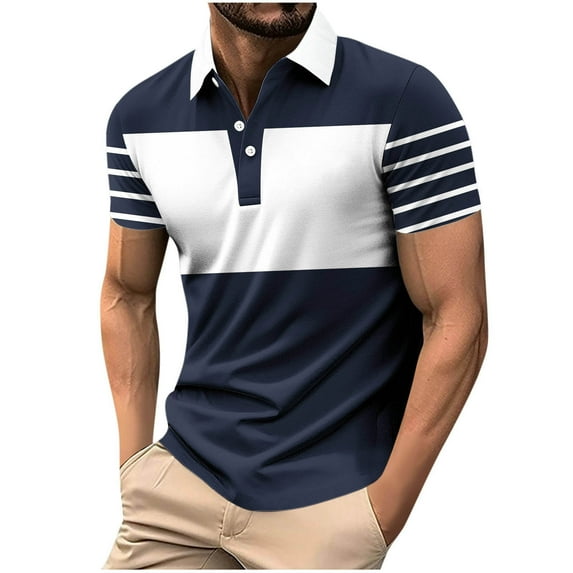 Fnooota Mens Polo Shirts with Collar, 2025 Pullover Casual Summer Short Sleeve Shirts Navy Size 2XL