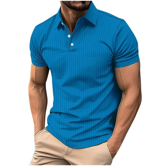 Fnooota Mens Polo Shirts with Collar, Casual Pullover Workout Summer Short Sleeve Shirts Blue Size 3XL