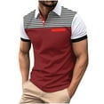 thumbnail image 1 of Fnooota Mens Polo Shirts with Collar, Casual Short Sleeve Stripe Pullover Summer Shirts Wine Size XL, 1 of 2