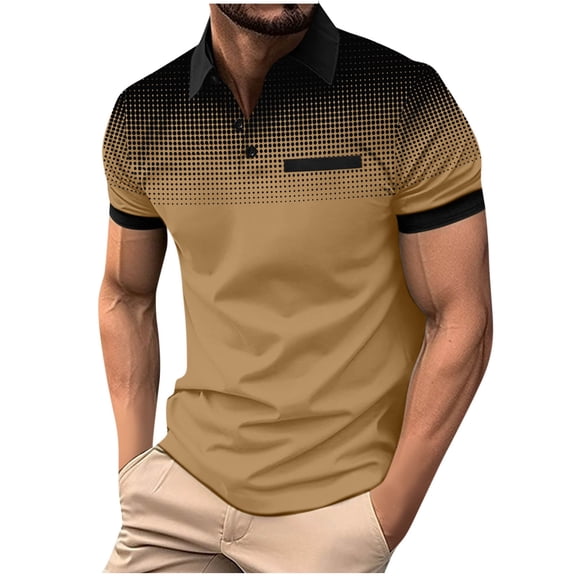 Fnooota Mens Polo Shirts with Collar, Casual Summer Basic Gradient Print Short Sleeve Shirts Coffee Size 3XL