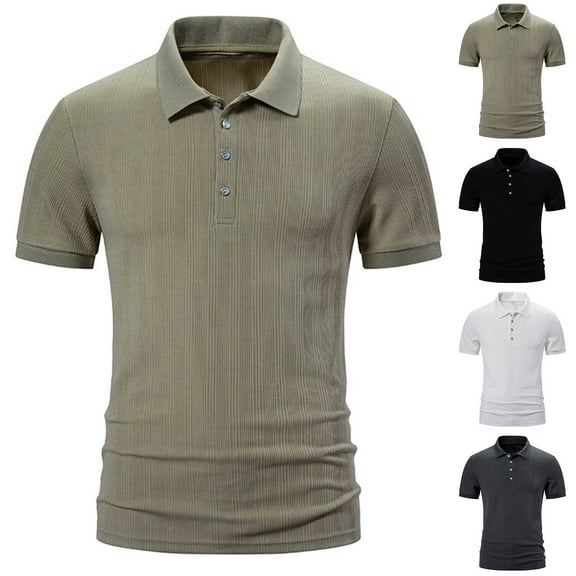 Fnooota Mens Polo Shirts with Collar, Pullover Work Short Sleeve Casual Summer Shirts Khaki Size 2XL