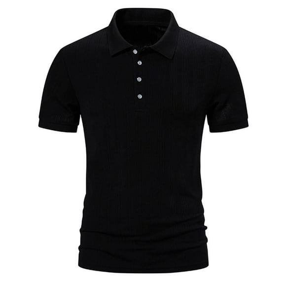 Fnooota Mens Polo Shirts with Collar, Short Sleeve Casual Pullover Work Summer Shirts Black Size 2XL