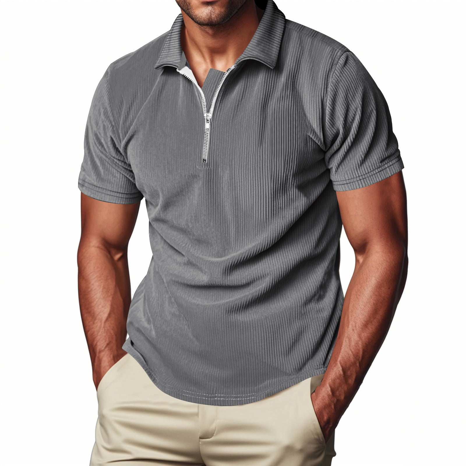 Fnooota Mens Polo Shirts with Collar, Short Sleeve Zipper Pullover ...