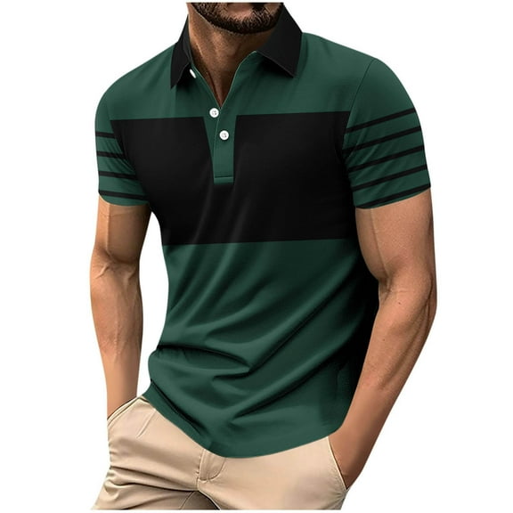 Fnooota Mens Polo Shirts with Collar, Summer Pullover 2025 Casual Short Sleeve Shirts Army Green Size 2XL