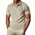 thumbnail image 1 of Fnooota Mens Polo Shirts with Collar, Zipper Pullover Casual Short Sleeve Summer Shirts Khaki Size 2XL, 1 of 8