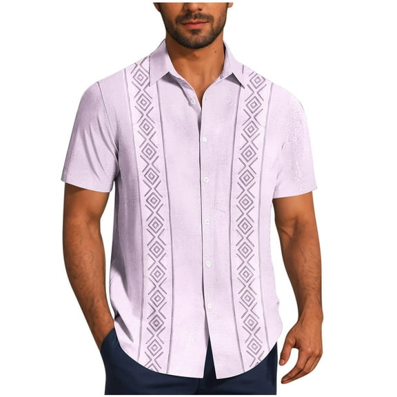 Fnooota Mens Short Sleeve Shirts, Fashion Colored Vacation Summer Button Down Shirts Purple Size 4XL