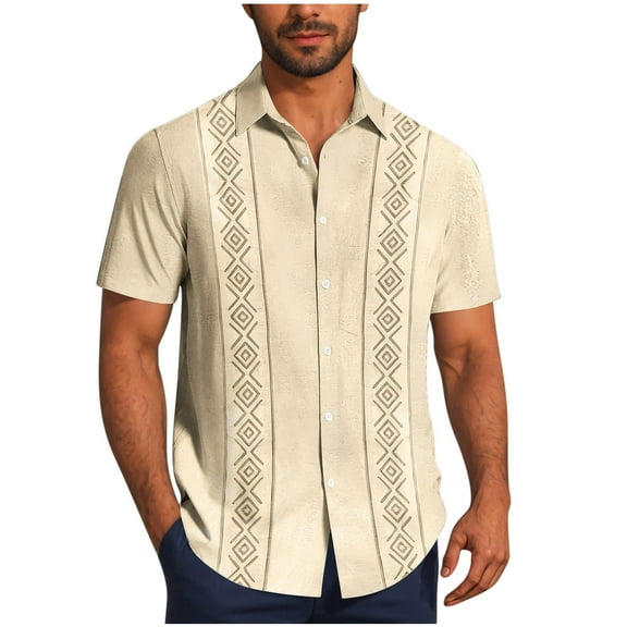 Fnooota Mens Short Sleeve Shirts, Fashion Vacation Summer Colored Button Down Shirts Khaki Size 3XL