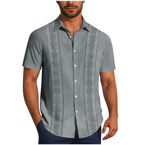 Fnooota Mens Short Sleeve Shirts, Vacation Colored Summer Fashion Button Down Shirts Gray Size L