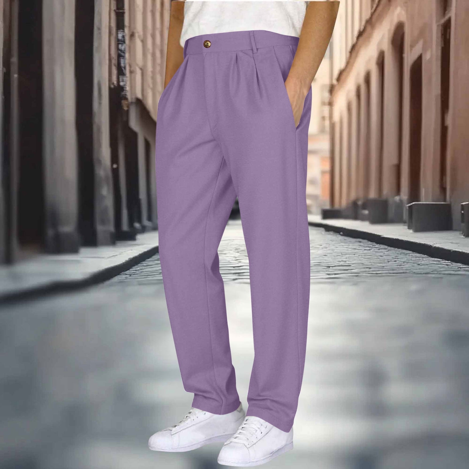 BXJX Mens Suit Pant- Cotton Linen Straight Leg Casual Pleated Relaxed ...