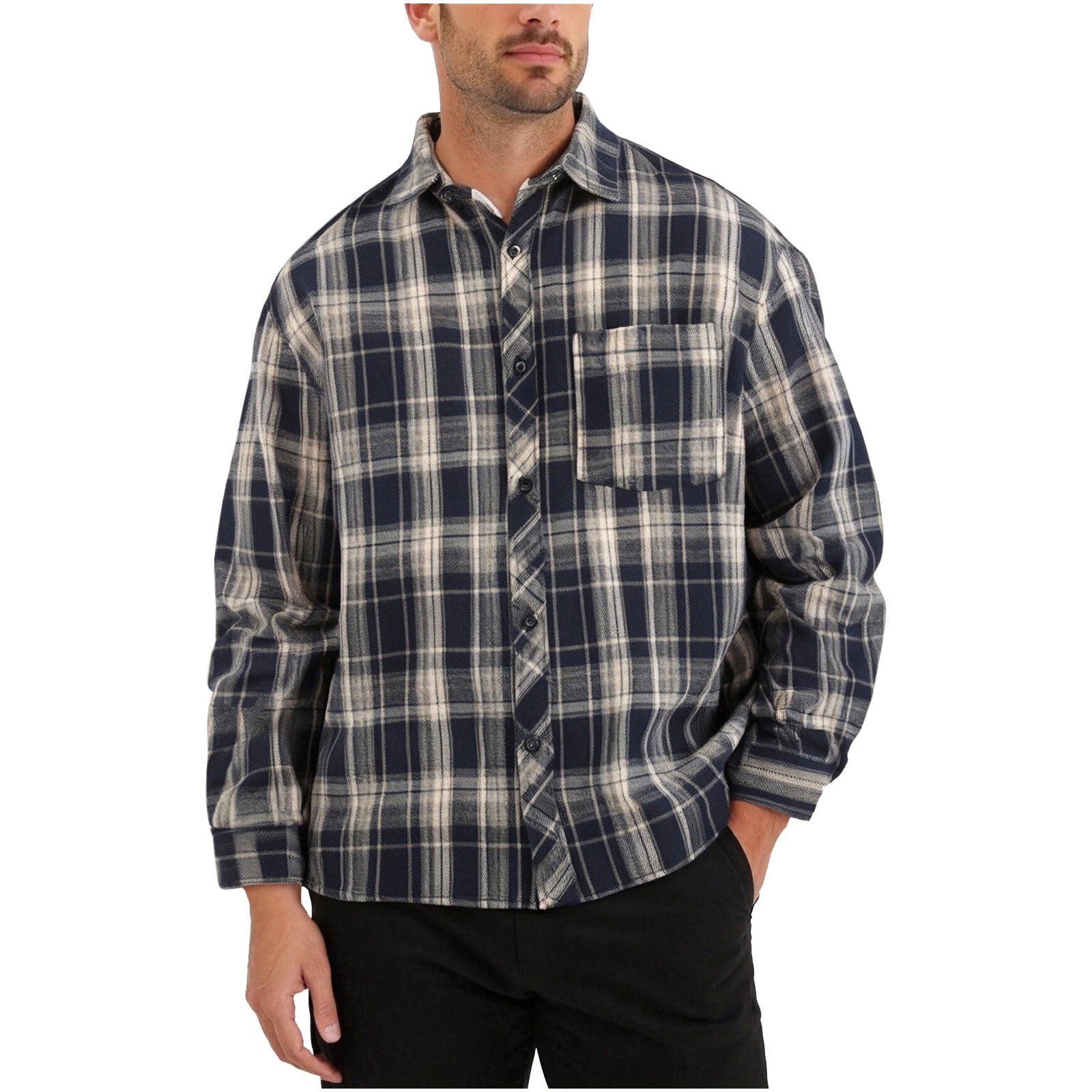 BXJX Mens Vintage Plaid Shirts Casual Turn Down Collar Long Sleeve BXJX Mens Vintage Plaid Shirts Casual Turn Down Collar Long Sleeve