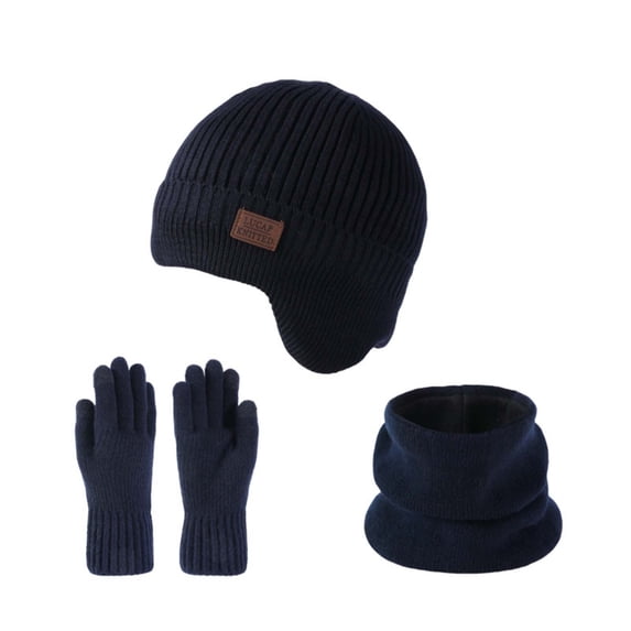 BXJX Mens Winter Beanie,Neck Warmer and Gloves Sets, Knitted 3 Pack Fleece Lined Thermal Cold Weather Sets Navy Size Free Size