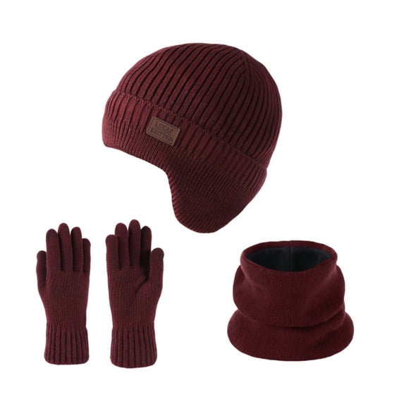 BXJX Mens Winter Beanie,Neck Warmer and Gloves Sets, Thermal 3 Pack Knitted Fleece Lined Cold Weather Sets Wine Size Free Size