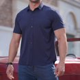 thumbnail image 1 of BXJX Mens and Big Mens Cotton Button Down Shirts- Casual Business Professional Summer Shirts Dark Blue Size L, 1 of 10