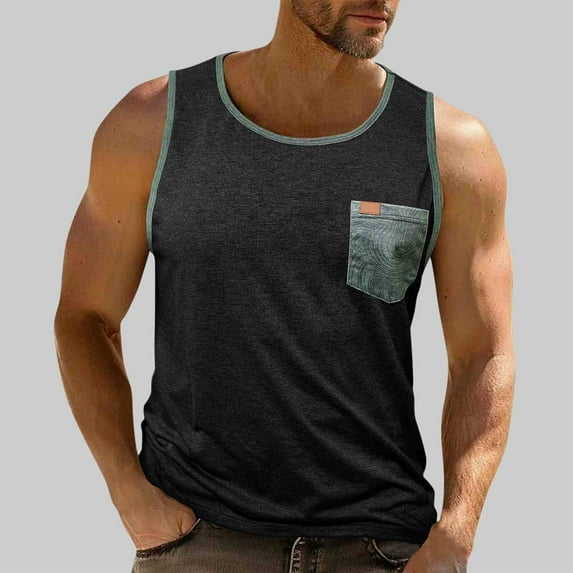 BXJX Mens and Big & Tall Gym Tank Tops- Breathable Athletic Workout Summer Athleisure Comfy Shirts for Men with Pocket Black Size 2XL