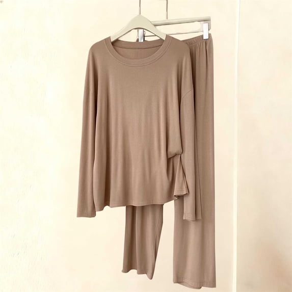 BXJX Pajamas for Women Set- Crewneck Long Sleeve and Pants Loungewear Loose Fit Sleepwear Casual Women's Soft Loungewear Khaki Size M