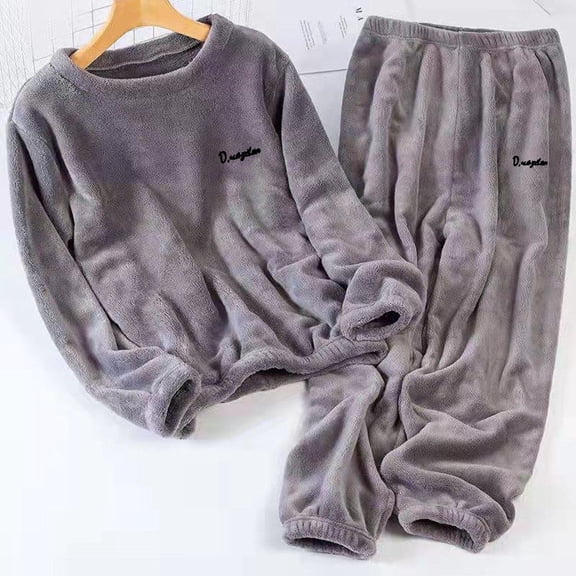 BXJX Pajamas for Women Set- Long Sleeve and Pants Loungewear Loose Fit Sleepwear Crewneck Casual Women's Soft Loungewear Gray Size Free Size