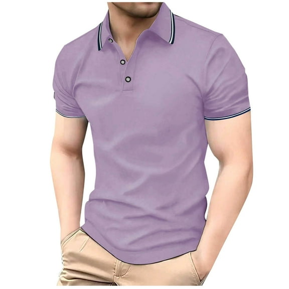 Fnooota Polo Shirts for Men 2025, Buttons Casual Summer Collared Short Sleeve Shirts Purple Size XL