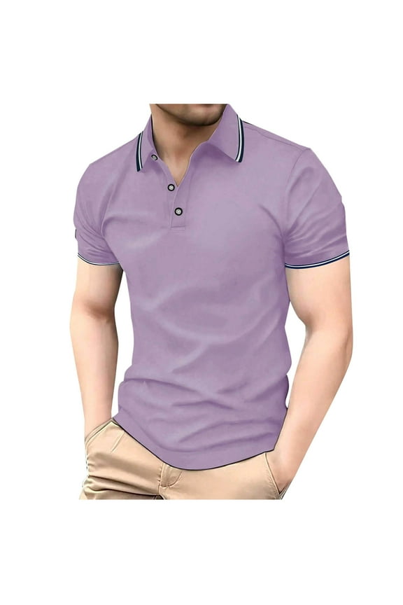 Polo Shirts for Men 2025, Buttons Casual Summer Collared Short Sleeve Shirts Purple Size XL