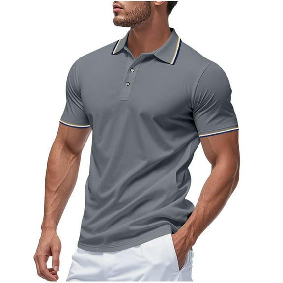 Fnooota Polo Shirts for Men 2025, Collared Buttons Summer Pullover Short Sleeve Shirts Gray Size 2XL