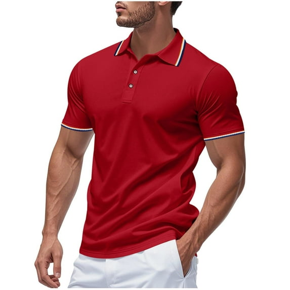 Fnooota Polo Shirts for Men 2025, Pullover Collared Summer Buttons Short Sleeve Shirts Red Size 3XL