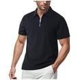 thumbnail image 1 of Fnooota Polo Shirts for Men 2025, Zipper Summer Collared Stretch Short Sleeve Shirts Black Size 3XL, 1 of 8