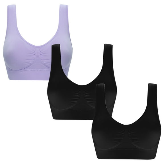 absuyy Sports Bra Plus Size Comfy Thin Wirefree 3 Pack Full Cup Athletic Tank Tops for Women Black Exercise Bra Size 2XL