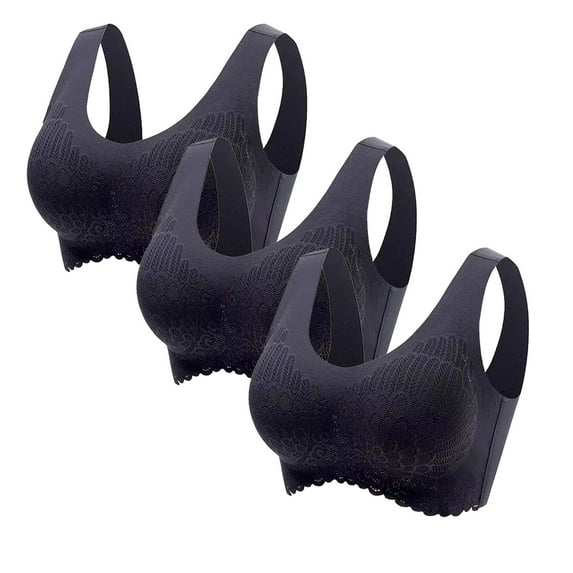 BXJX Sports Bras for Women Sexy Wirefree Breathable 3-Pack Yoga Workout Fitness Bra Black Size M