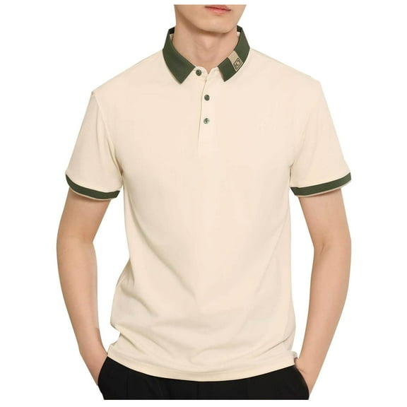 Fnooota Summer Polo Shirts for Men, Breathable Casual Collared Pullover Short Sleeve Shirts Beige Size S