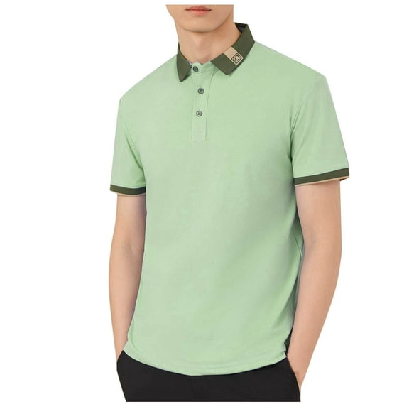 Fnooota Summer Polo Shirts for Men, Breathable Casual Collared Pullover Short Sleeve Shirts Green Size 2XL