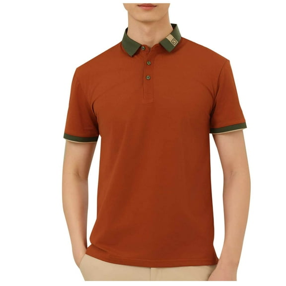 Fnooota Summer Polo Shirts for Men, Breathable Pullover Casual Collared Short Sleeve Shirts Red Size M